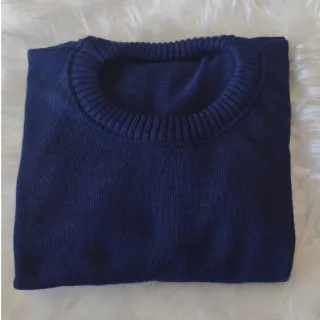 Suéter masculino meia estação com gola posta - Blusa de frio - Azul Marinho