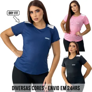 Camiseta Fitness Feminina Dry Fit - Blusa Esportiva Malhação - Cinza Mescla