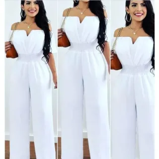 Ombro a ombro canoa macacão longo - Vermelho