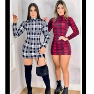 Vestido Gola Alta Xadrez Gringa - Manga Longa - Xadrez Vermelho