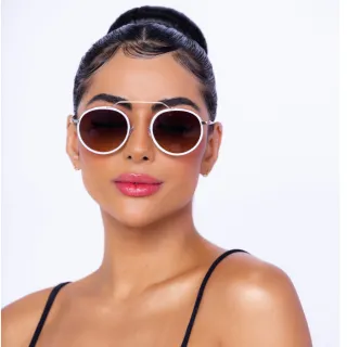 Óculos de Sol Feminino Redonda Metal Viale Original 2022 - DOURADO PRETO