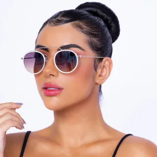 Óculos de Sol Feminino Redonda Metal Viale Original 2022 - DOURADO PRETO