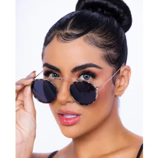 Óculos de Sol Feminino Redonda Metal Viale Original 2022 - DOURADO PRETO