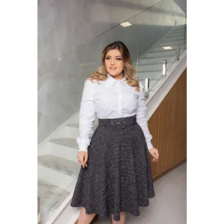 Cinto incluso: Saia Midi Godê 360 Graus - Grafite