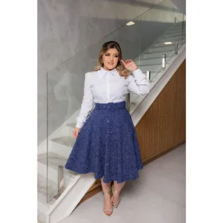 Cinto incluso: Saia Midi Godê 360 Graus - Grafite