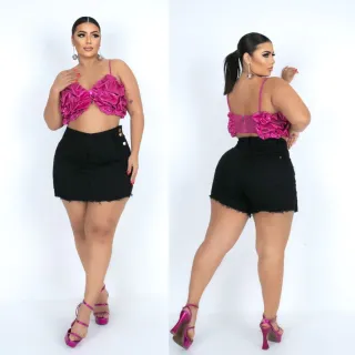 Saia Jeans Plus Size Feminino Curto Com Lycra - Azul marinho c/ botões