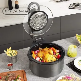 Fritadeira Elétrica Air Fryer Rotativa Visual 10L - Grande Capacidade e Multifunções - 110V