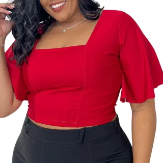 Cropped feminino plus size, blusinha manguinha, todas as cores do verão - Amarelo
