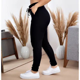 Promoção Calça Jogger Feminina Cós Alto Moletinho Bolso Cordão - Cinza c/ branco