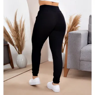 Promoção Calça Jogger Feminina Cós Alto Moletinho Bolso Cordão - Cinza c/ branco