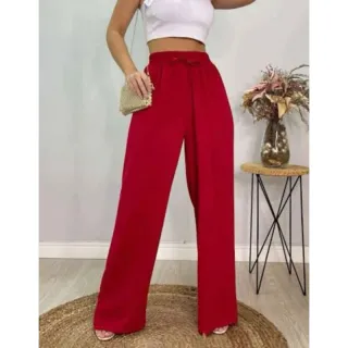 Wide Legg Calça Feminina Pantalona em Crepe Duna - Rosa Fluida