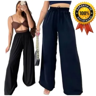 Wide Legg Calça Feminina Pantalona em Crepe Duna - Rosa Fluida