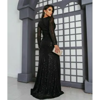 Madrinhas Festas Manga Longa Vestido Feminino Paetê Longo - Bordô