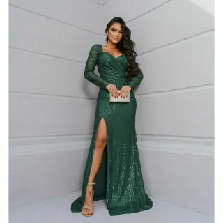 Madrinhas Festas Manga Longa Vestido Feminino Paetê Longo - Bordô