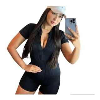 Short Elástic Manga Curta Macaquinho Gringo Feminino 3D - Vermelho cobre