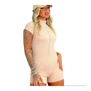 Short Elástic Manga Curta Macaquinho Gringo Feminino 3D - Vermelho cobre