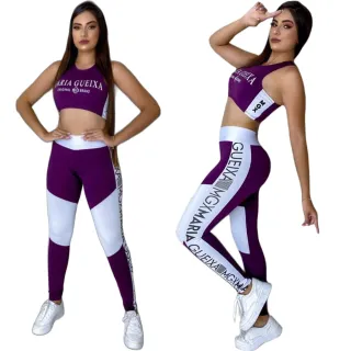 Moda fitness feminina conjunto top + calça Maria Gueixa - Roxo
