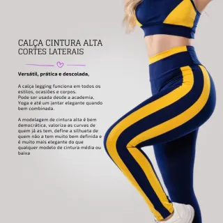 Fitness Conjunto Top + Legging - Feminino Academia Crossfit - Marinho / Amarelo