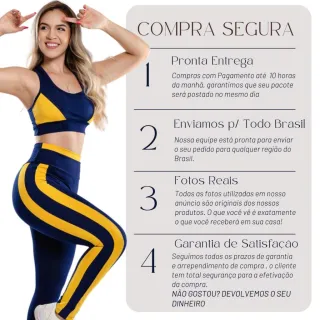 Fitness Conjunto Top + Legging - Feminino Academia Crossfit - Marinho / Amarelo