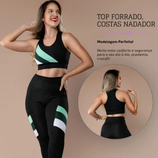 Conjunto Moda Fitness Calça Legging + Top Roupa de Academia - P 34/36