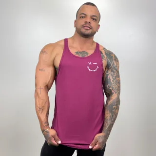 Estampa Shadow Smile - Regata Cavada Masculina em Algodão Bombey - Branca