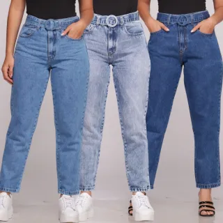 Calça Feminina Mom Jeans Cintura Alta com Fivela Encapada e Cinto - Levanta Bumbum