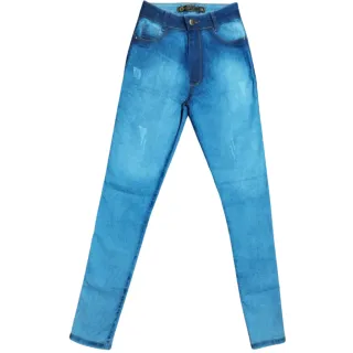 Kit 3 Calças Femininas Lycra Jeans Cintura Alta - Modelagem Levanta Bumbum - Azul Aço, Azul Clara e Azul