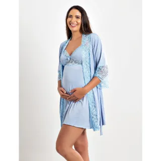 Robe e Camisola para Amamentação - Kit confortável - Marinho