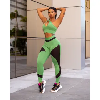 Top conjunto fitness legging academia com bojo - Preto com rosa