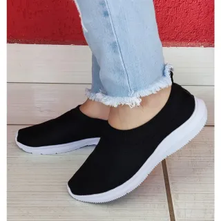 Moda Feminina Tendência Inverno 2023: Tênis Confortável Casual Meia Elástico - Preto/Sola Preta