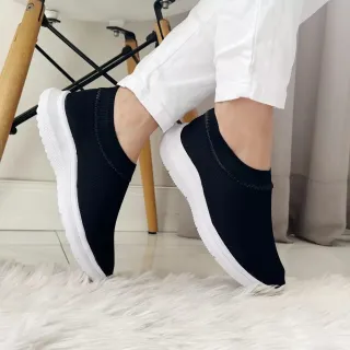 Moda Feminina Tendência Inverno 2023: Tênis Confortável Casual Meia Elástico - Preto/Sola Preta