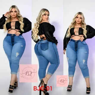 Premier Plus Size Calça Capri em Jeans - LQC01