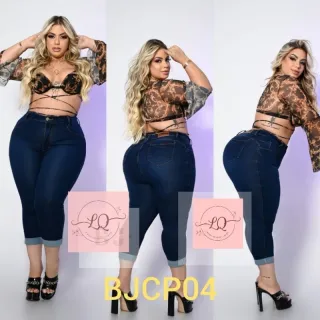 Premier Plus Size Calça Capri em Jeans - LQC01