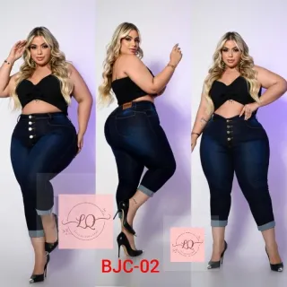 Premier Plus Size Calça Capri em Jeans - LQC01
