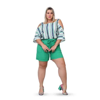 Shorts feminino com amarração em linho - Tamanhos do 44 ao 54 - Cru