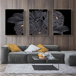 Mosaico Flor Dourada Preta: Kit Quadros Decorativos 3 Peças - 04