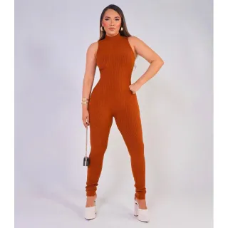 Lançamento 2023: Macacão Tricot Gola Alta Modal Feminino - Rosa Pink