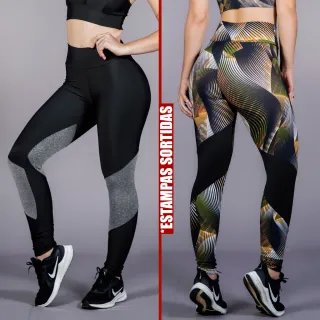 Legging Fitness Feminina Lisa - Kit com 2 Calças Leggings Sortidas - 1 PRETA + 1 CINZA