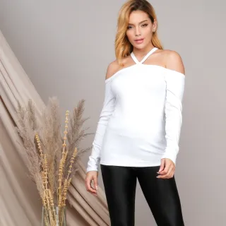 Camiseta Feminina Manga Longa Ombro a Ombro Liso - Cinza