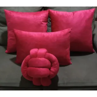 Almofadas Nozinho Baquete Kit 4 Peças - 44 x 44 com Enchimento - Vermelho