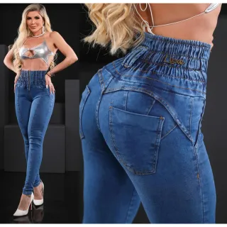 Modeladora Cós Alto Calça Jeans Empina Bumbum Strech Chapa Barriga - Jeans Lipo Cintura Alta Ziper