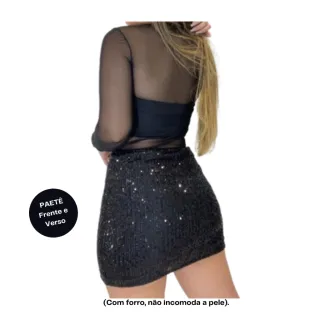 Promoção saia curta feminina luxo festa gringa moda balada brilho - Preto