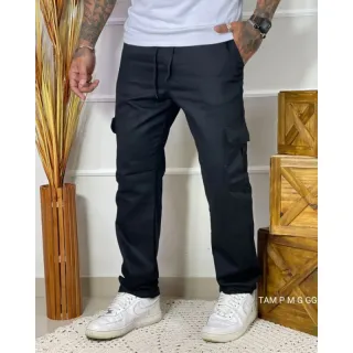 Calça masculina jeans cargo em várias cores e lavagens, linha premium original - Preta