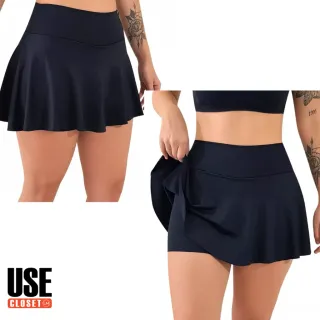 Fitness Academia Saia Preto Suplex Feminino Short P ao GG - Preto