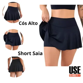 Fitness Academia Saia Preto Suplex Feminino Short P ao GG - Preto