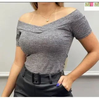 Moda Feminina Blusa Canelada Ombro A Ombro Manga Curta Super Envio!! - mostarda