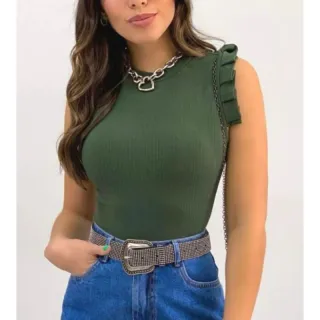 Tendência Blusa Canelada Feminina Manga Redonto - Super Moda Blogueira - Fuscão