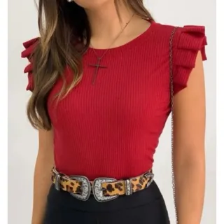 Tendência Blusa Canelada Feminina Manga Redonto - Super Moda Blogueira - Fuscão