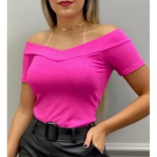 Moda Super Envio !! Blusa Feminina Canelada Manga Curta Ombro Básica - 0025 - Vinho