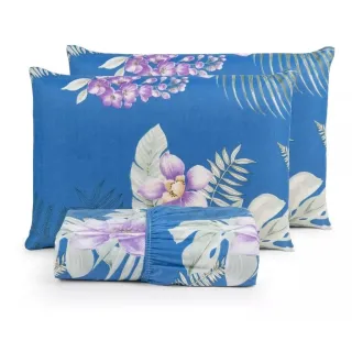 Cama Box Casal King Size Jogo Lençol 3 Peças Tecido 200 Fios - Floral Verde